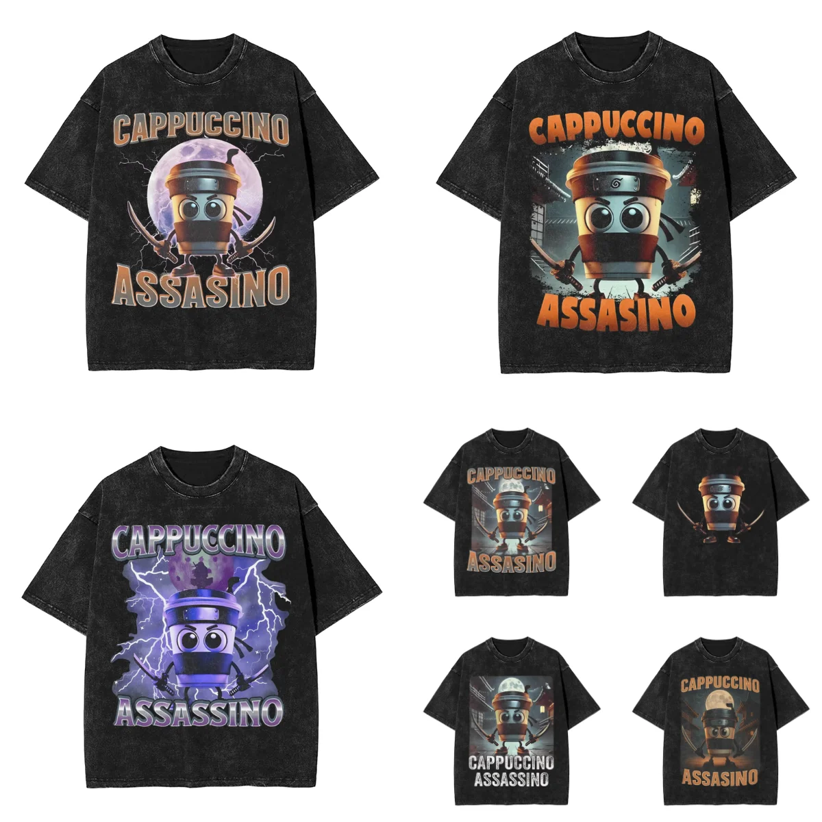

Мужская футболка Cappuccino Assassino, итальянская хлопковая футболка Brainrot Meme для отдыха, футболки с круглым воротником и короткими рукавами, топы
