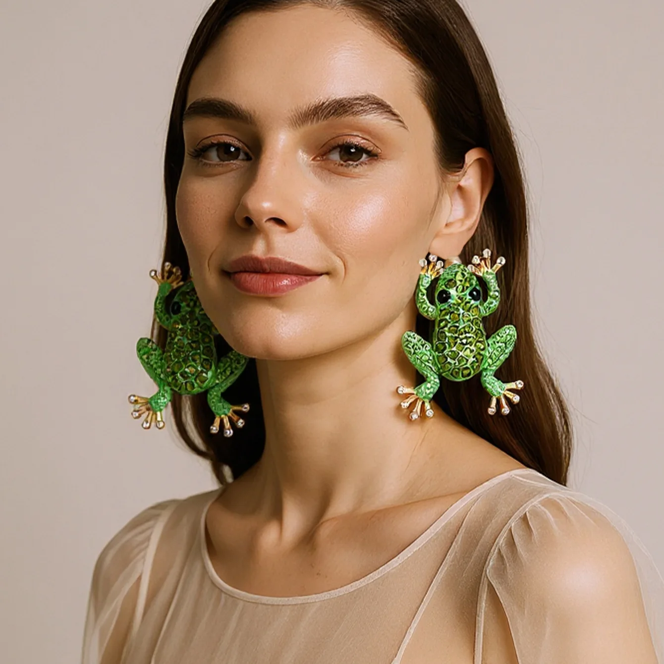 

Trendy Rhinestone Frog Stud Earrings Creative Animal-Inspired Alloy Jewelry Exquisite Design Fashion Party Accessories Gifts