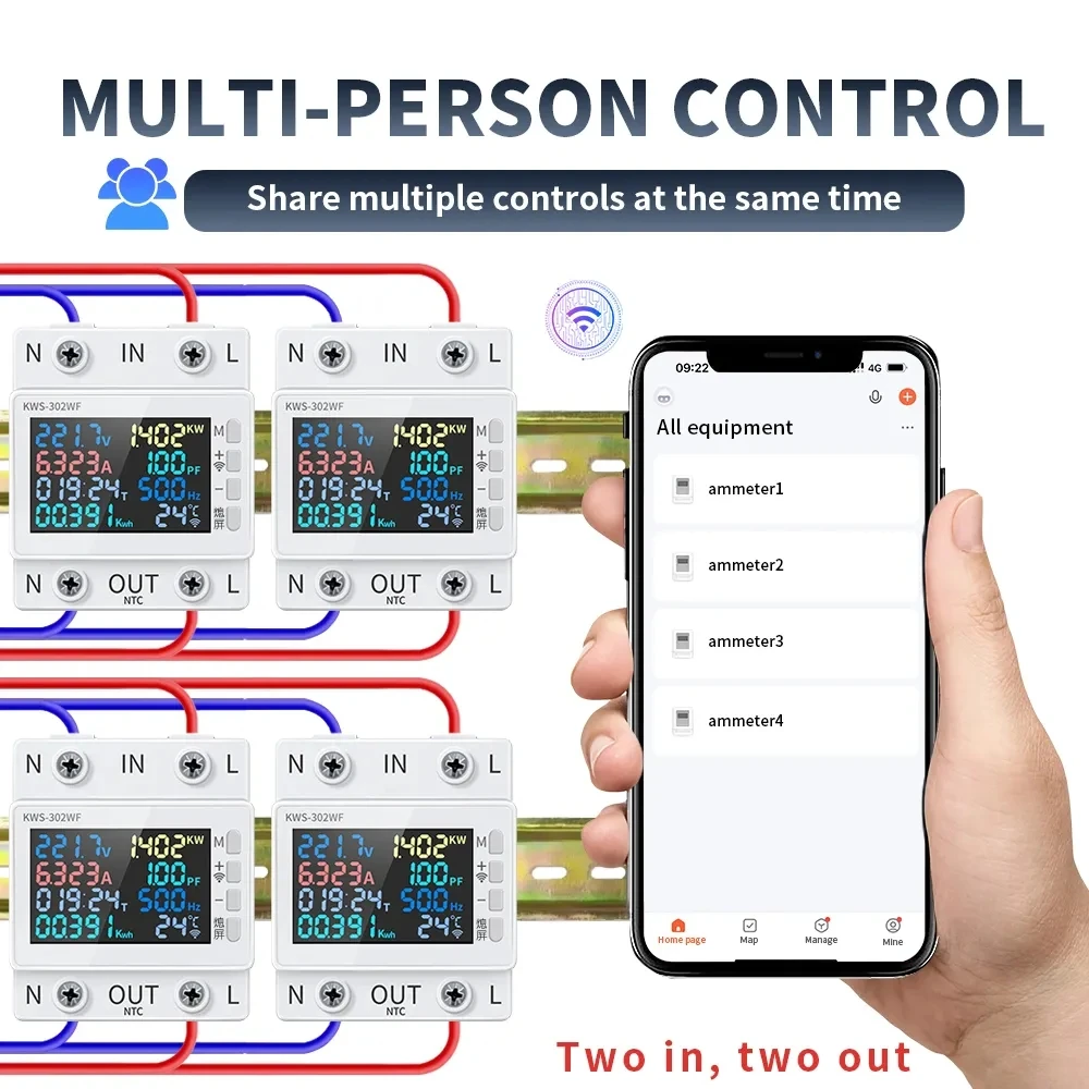 KWS-302 WiFi Smart Power Meter Over Under Voltage Protector Switch Current Voltage Monitor Relay Value Settable Circuit Breaker