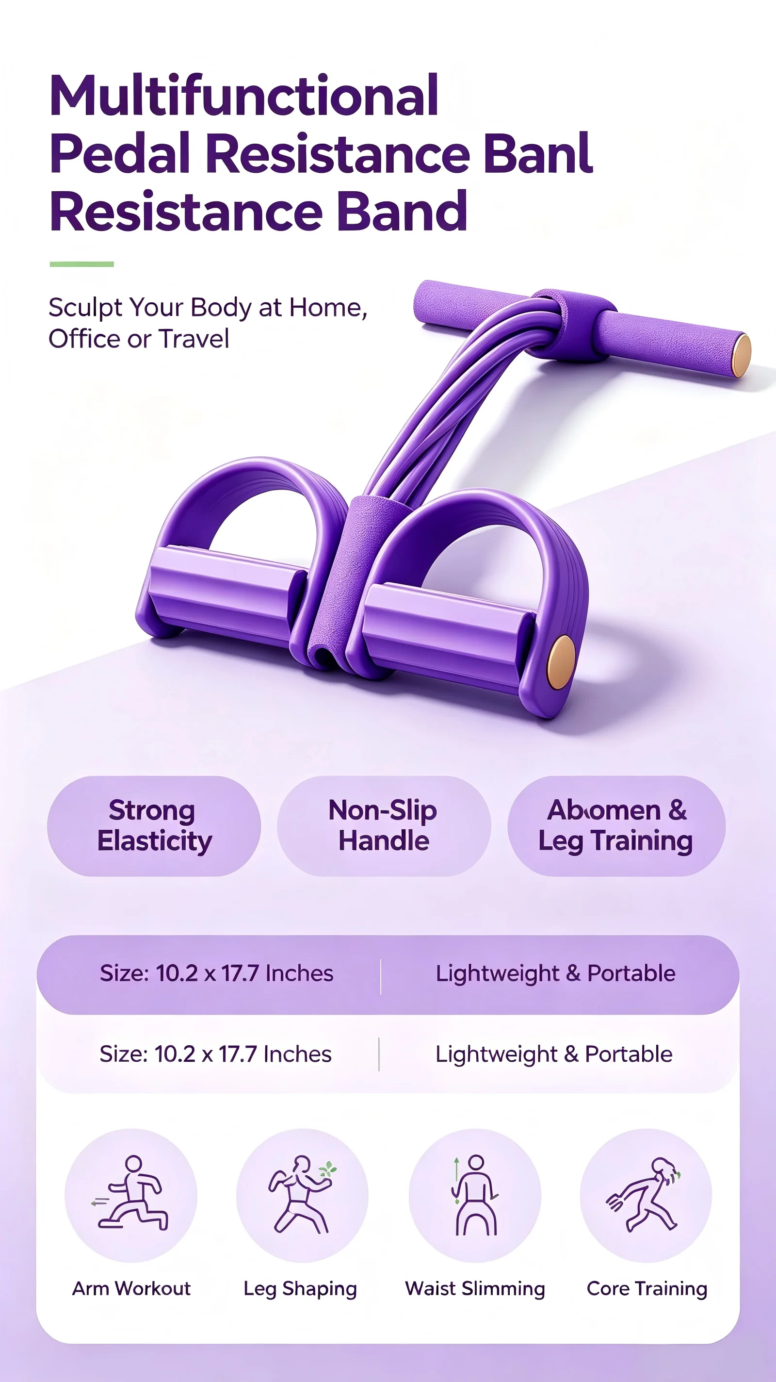 Home Fitness Pedal Resistance Band Sit-Up Pull Rope Yoga Trainer for Abdomen Waist Leg Arm Full Body Shaping Portable Gym Workout Equipment