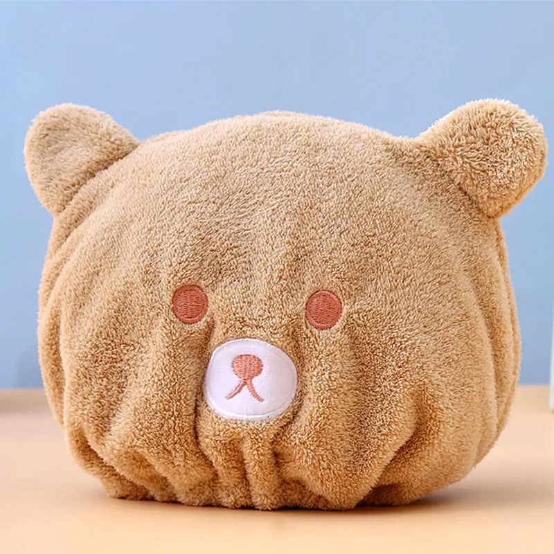 1ps Cartoon Bear Thicken Hair Drying Cap Super Absorbent Quick Drying Towel Shower Cap Korean Version Scrub Hair Bag Head Wrap