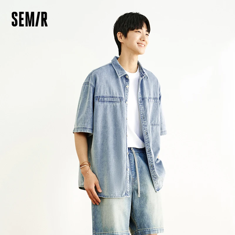 Semir Washed Denim Shirt Men Vintage Cooling 2025 Summer New Loose Fit Casual Jacket Tailored for Street Style with Urban Edge
