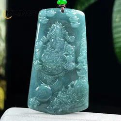 Natural Jadeite Blue Water Tengyu Dragon God of Wealth Pendant Exquisite Carved Jade Necklace Men and Women Lucky Amulet Gift