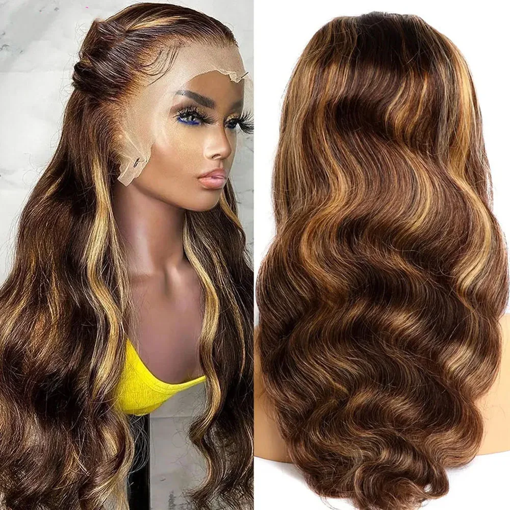 Perruque Lace Front Wig sans colle colorée naturelle-Hd, Deep Wave, 13x6, 13x4, à reflets, pour femmes