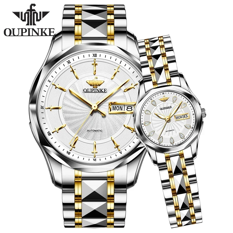 OUPINKE For Men Women Dual Calendar Automatic Hand Clock Swiss Brand 3172 Fashion Mechanical Couple Watches Original Wristwatch