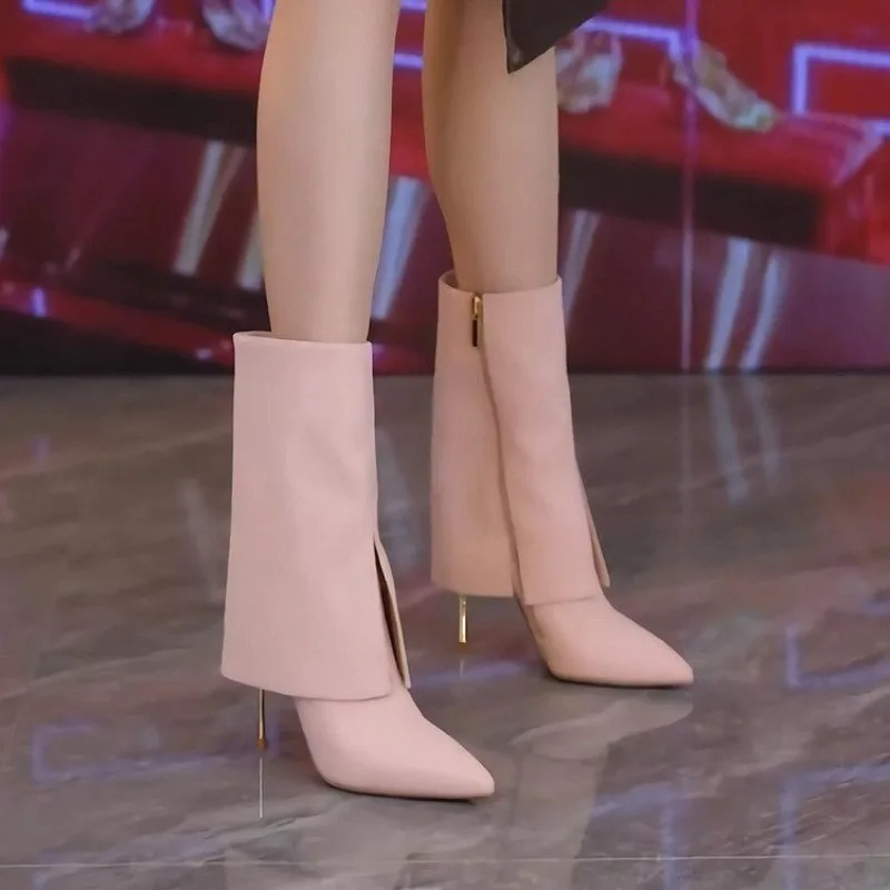 

Женские сапоги средней длины на шпильке, темпераментные, с острым носком, на боковой молнии, нескользящие, износостойкие, универсальные, одинарные