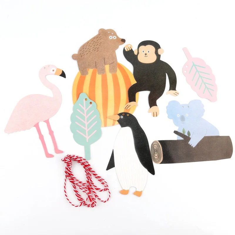 1pc Pull Flag 2m Rope Tropical Rainforest Animals Koala Bear Monkey Flamingo Child Penguin Birethday Party Kindergarten Decor