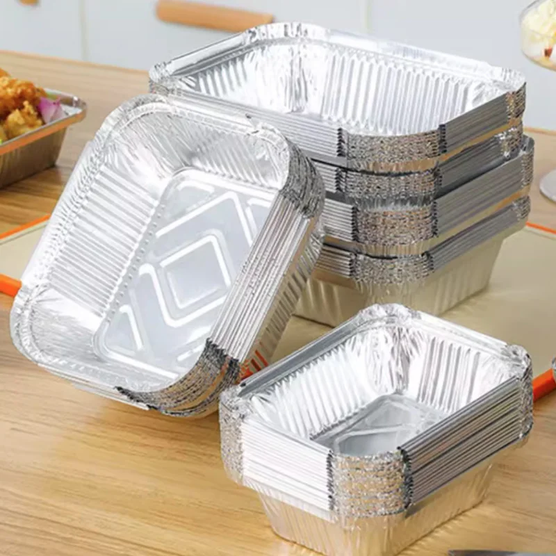 Bandeja de papel de aluminio desechable, contenedor de alimentos desechable, caja para llevar de papel de aluminio para embalaje, hornear y asar