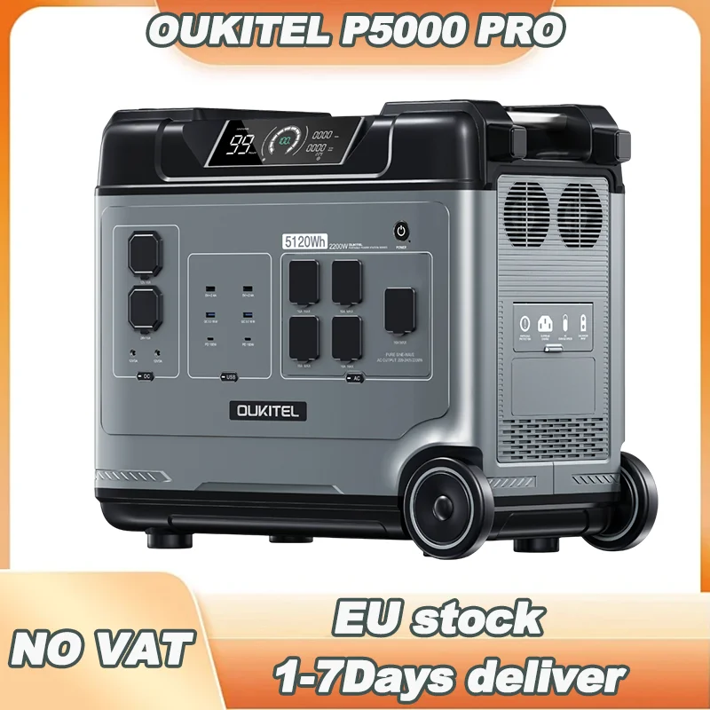 OUKITEL P5000E Pro Tragbare Powerstation 4000W Solargenerator 5120Wh Lifepo4-Batterie für Notstromversorgung zu Hause, Outdoor-Camping, mobile Stromversorgung