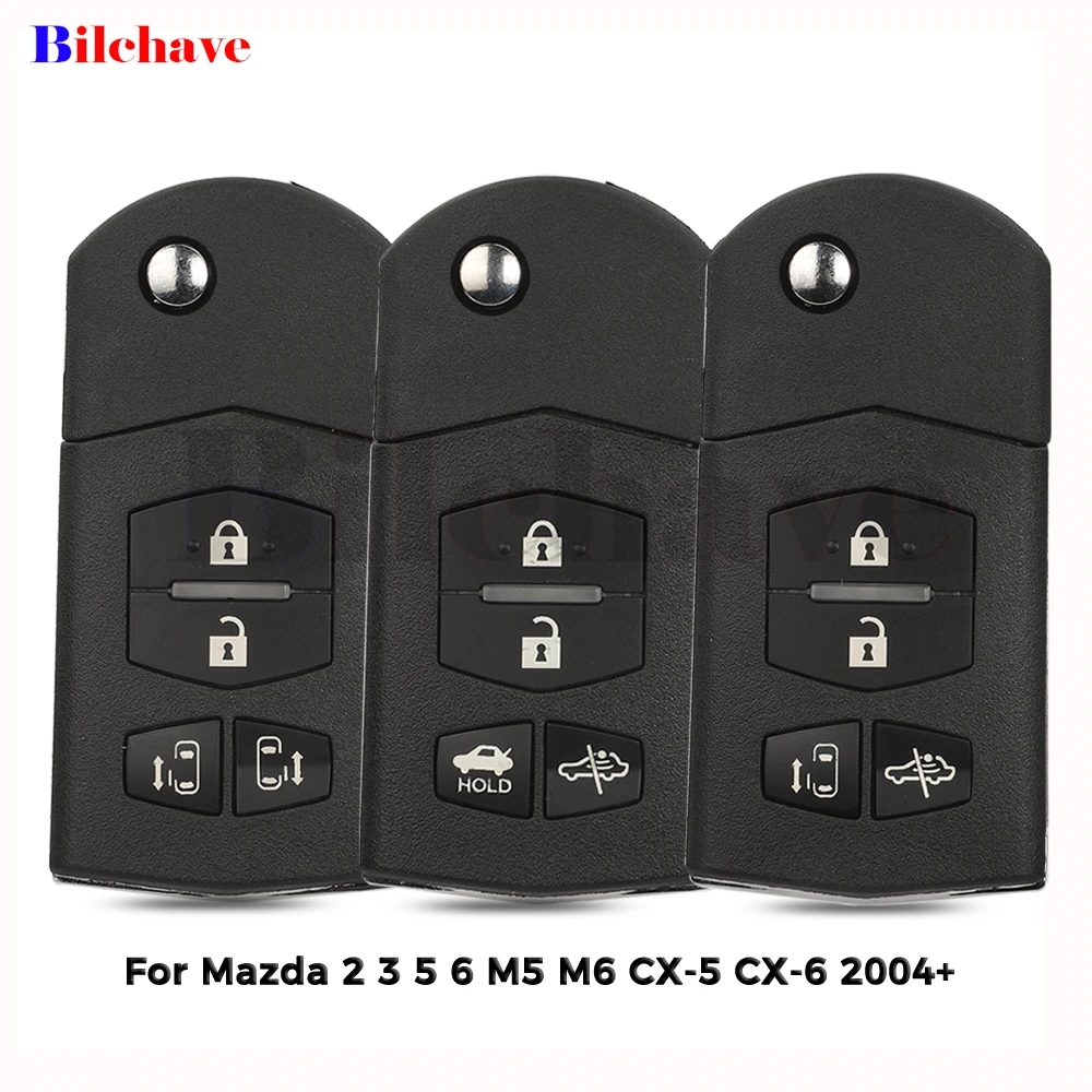 jingyuqin 4 Buttons Flip Car Key Shell For Mazda 2 3 5 6 M5 M6 CX-5 CX-6 2004+ Folding Auto Key Case Housing Replacement MAZ24