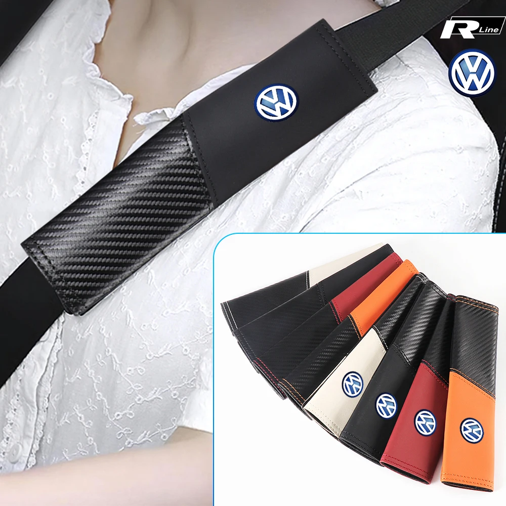 Car Safety Belt Cover Carbon Fiber Shoulder Strap Protector Mat Accessories For Volkswagen VW Polo Touran Caddy Touarge Passat