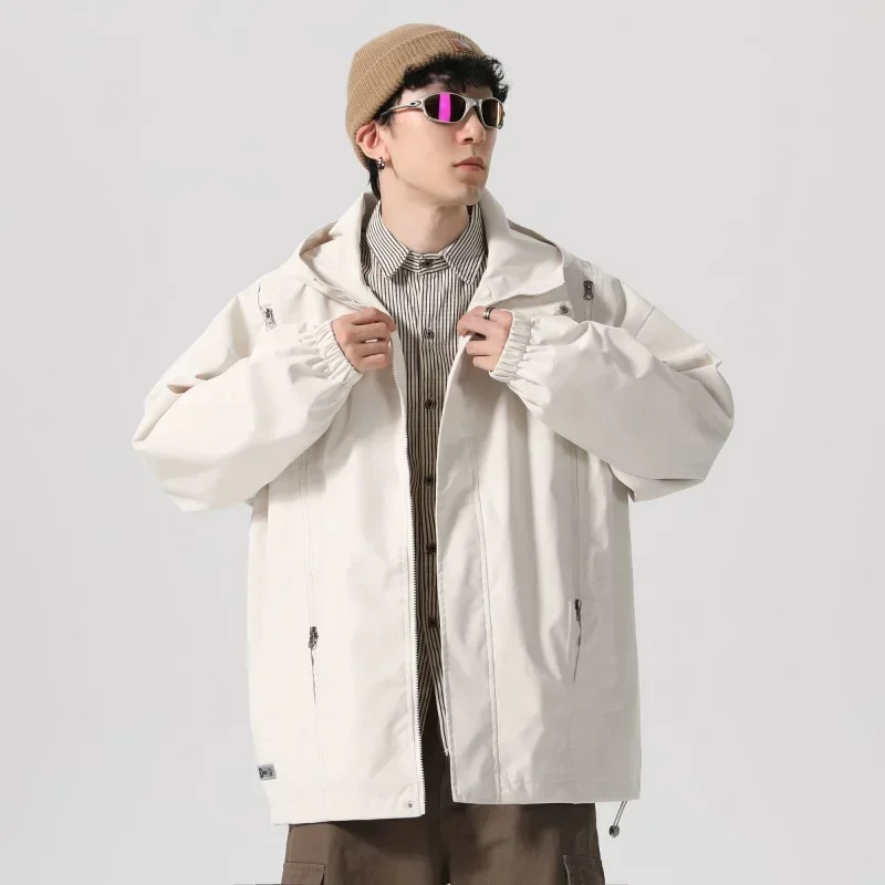 Letter Embroidered Windproof Multi-zip Loose Casual Hooded Jacket