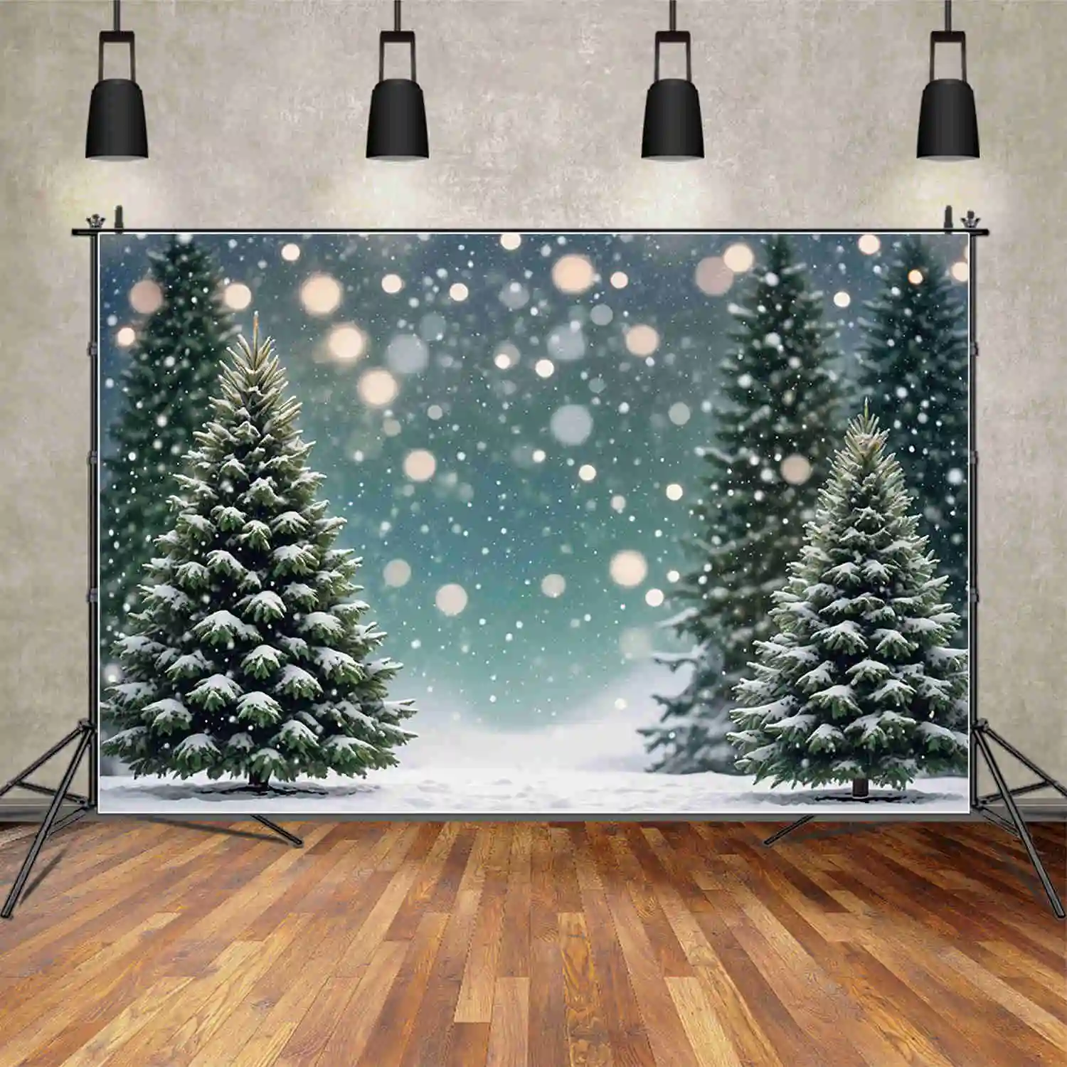

MOON.QG Christmas Trees Green Backdrops Field Forest Snow Winter Pine Background Custom Party Decoration Photography Supplies