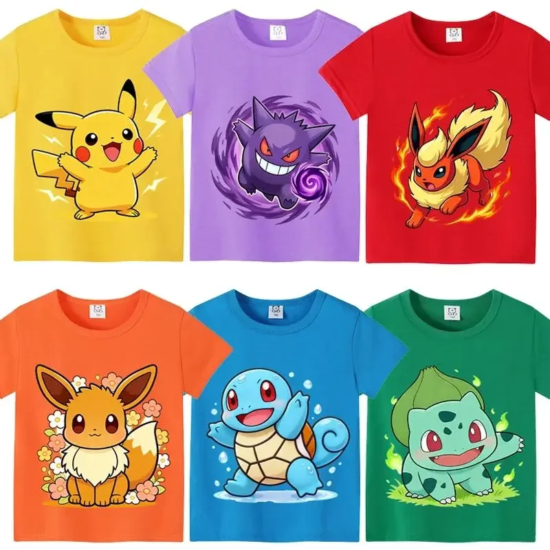 Pocket Monsters Cotton T-shirt Pikachu Cartoon Anime Classic Game Fashion Printed Top Summer Breathable Casual Short Sleeve