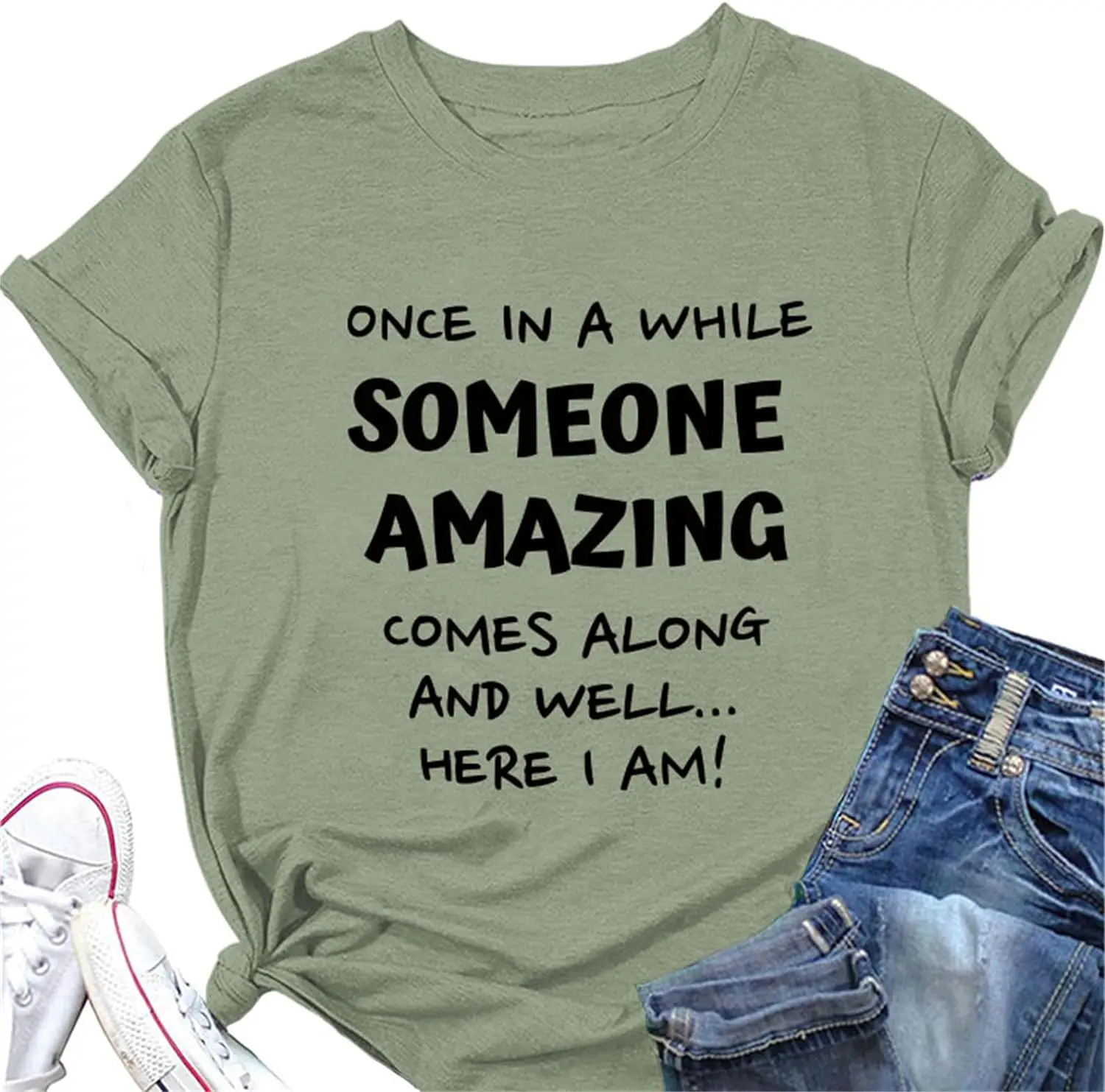 Pifnxtamy Womens Tops Once in A While Someone Amazing Comes Along Funny Graphic Tees Cotton Short Sleeve Shirts