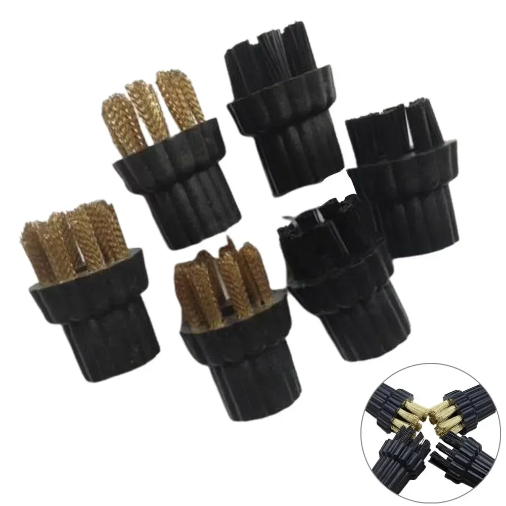 6pcs Steam Cleaner Brass Nylon Brush Head Replacement Parts Fit For Steam Mop For Floor Carpet Pet Hair Cleaning