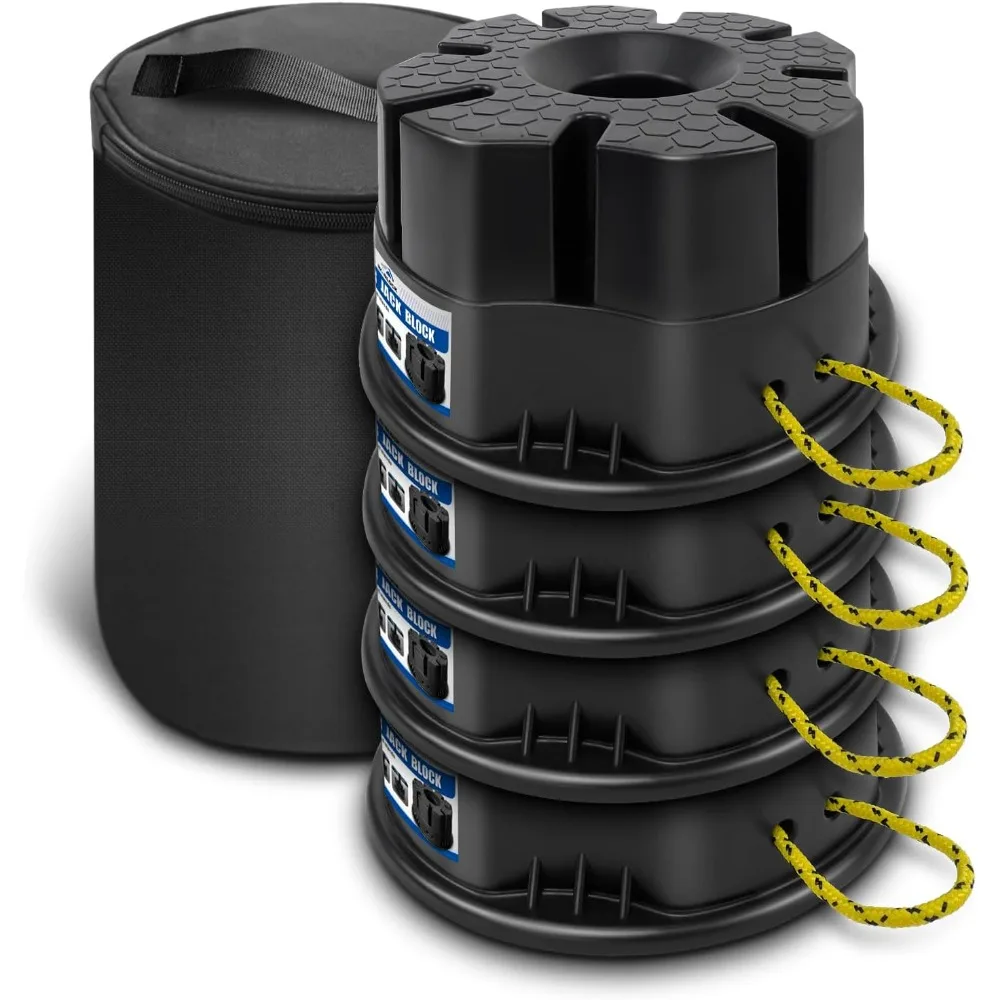 

ROBLOCK 6''H 4 PCS Trailer Jack Block with Bag, RV Camper Stabilizer Blocks for Travel Trailer, Suit for Any Tongue Jack, Post,