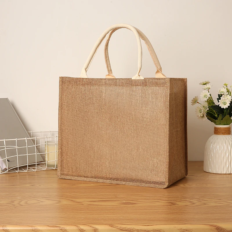 Reusable large capacity daily storage bag  imitation linen shopping bag
