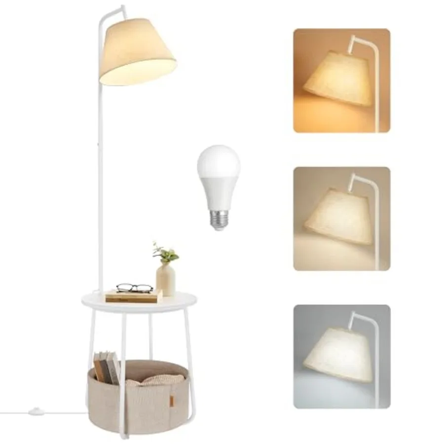 

Приставной столик с лампой 3-в-1: напольный светильник со столиком и тканевой корзиной для гостиной, с регулируемой светодиодной лампой и возможностью изменения угла наклона, L