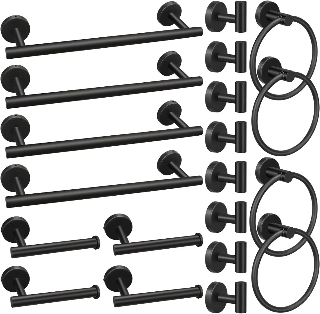 20pcs Bathroom Hardware Set,Matte Black Stainless Steel Bathroom Hardware Set,Including 16