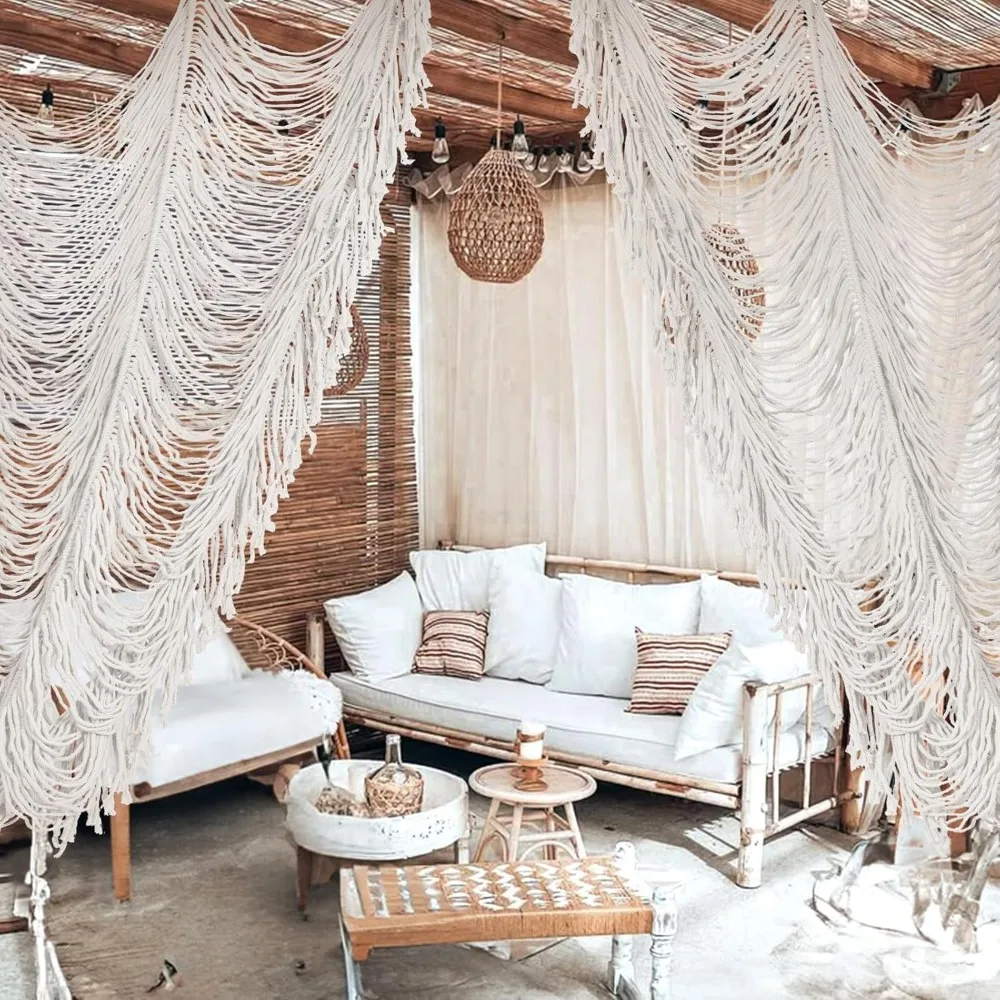 ستارة مكرامية بوهو مصنوعة يدويًا، لوحة واحدة من نافذة المدخل لتزيين الحائط، مصنوعة من القطن بنسبة 100%، مقسم غرفة معلق على الحائط #6