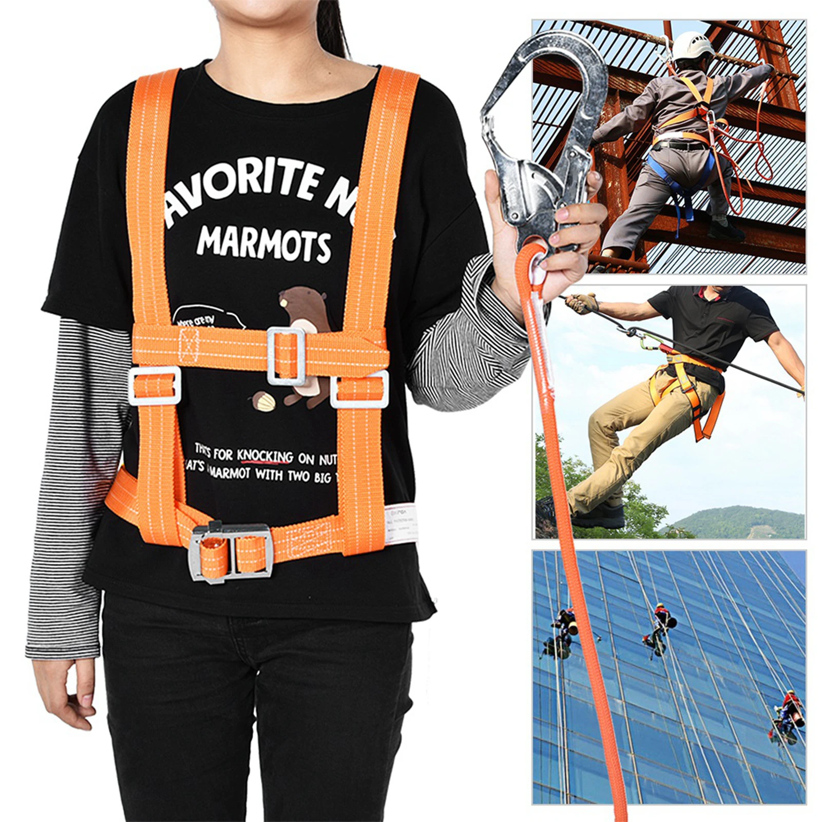 zk30 6 Stypes Outdoor Adjustable Climb Harness Safety Belt Rescue Rope Aerial Work Large safety protection Buckle 3m