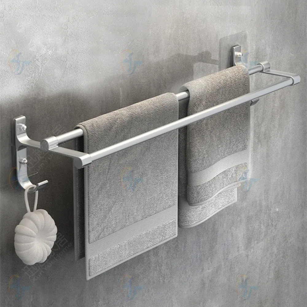 Punch-free Towel Rack Home Patch Bar Matte Silver Space Aluminum Wall-mounted  Clothes Hanger Toilet Storage Bathroom Holder