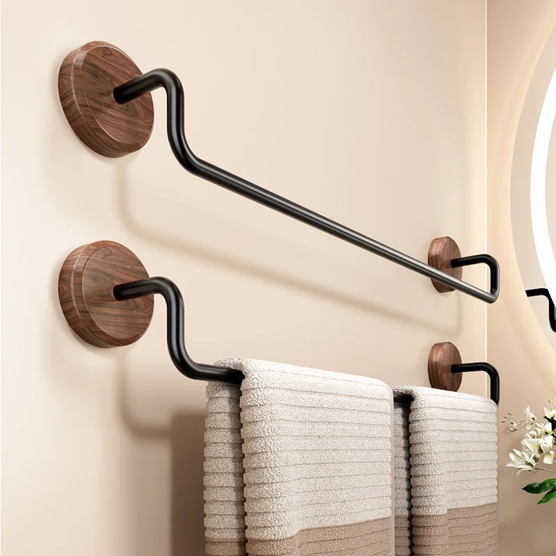 

Walnut bathroom towel rack antique style non-punching single rod minimalist bathroom towel bath towel hanging rod rack