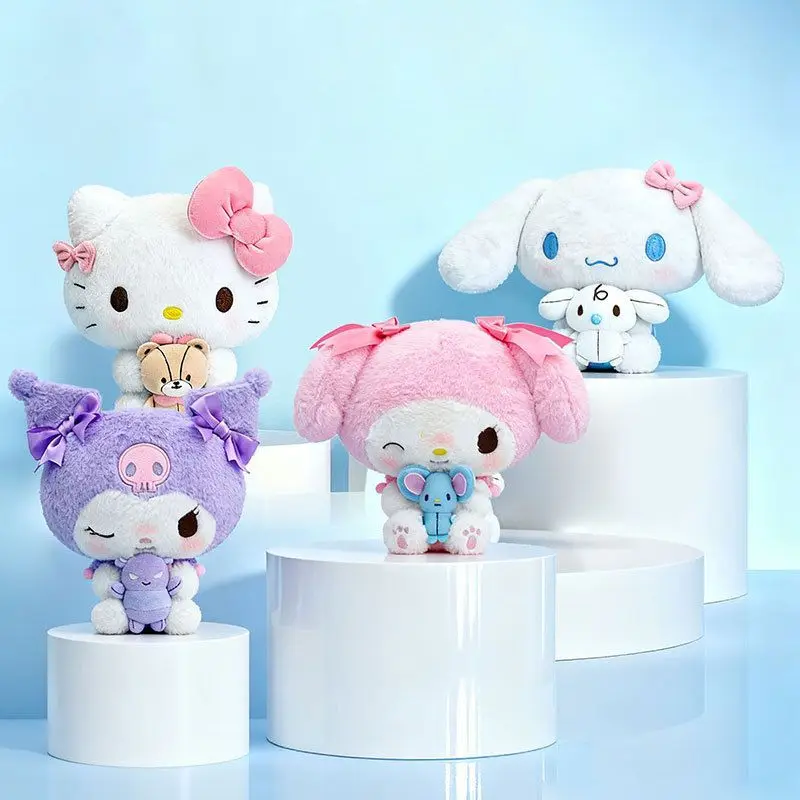 Sanrio Characters Plush Toy Hello Kitty Kuromi My Melody Cinnamoroll Cute Squishy Stuffed Animals Doll with Friend Birthday Gift