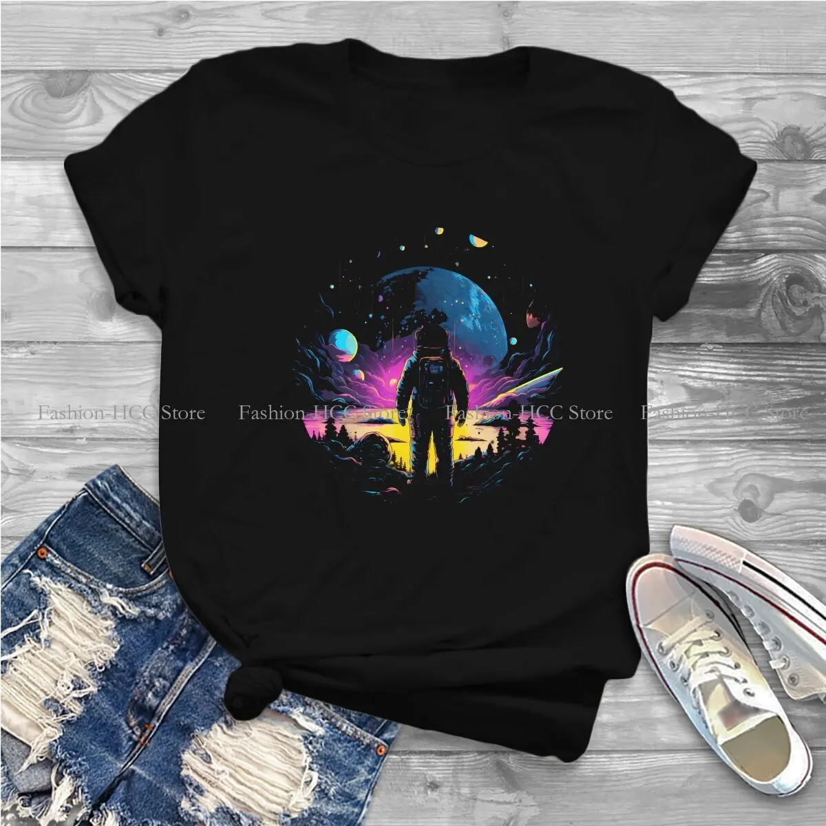 Cosmic Explorer Polyester TShirt for Women Fantastic Galaxy Basic Summer Tee T Shirt High Quality Trendy