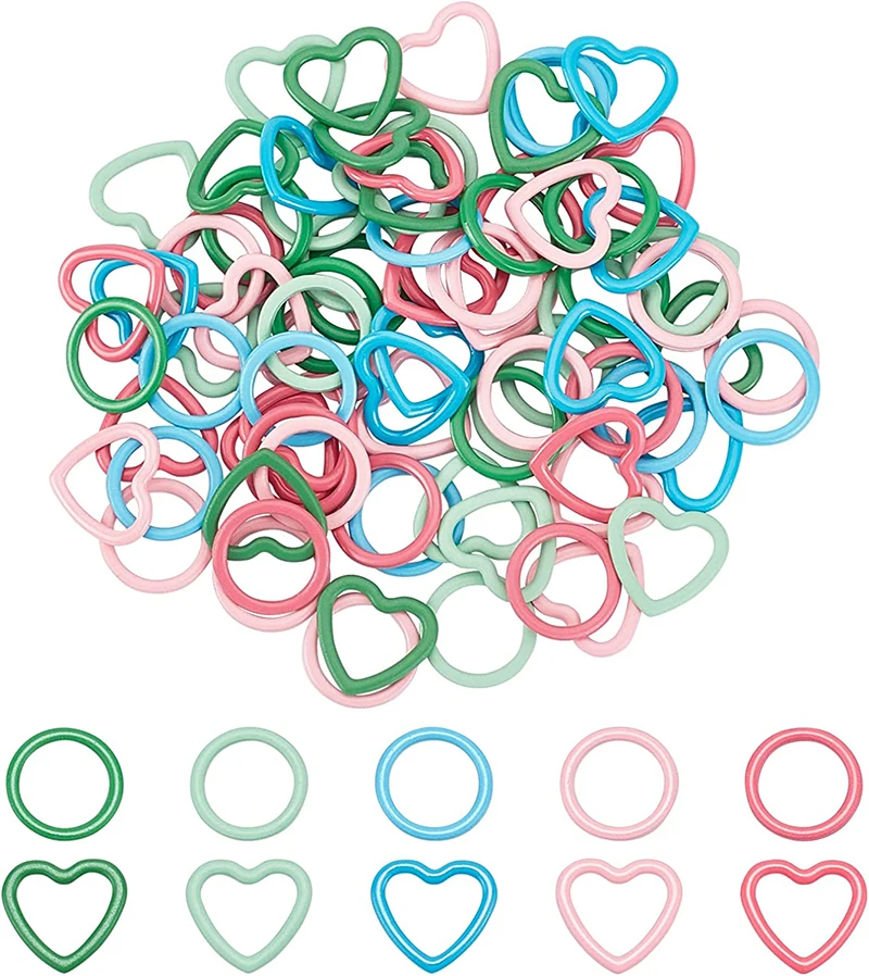 32 szt. Mix kolorów 12-13 mm Knit Knitting Stitch Markers Rings Colored Zinc Alloy Heart-Shaped Stitch Markers Rings for Sewing DIY K