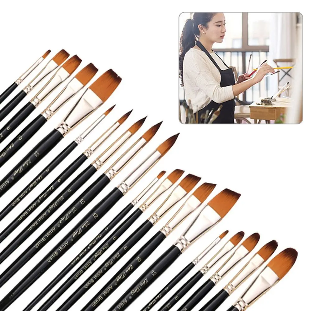 

5Pcs Nylon Watercolor Brush Set Pointed Round Flat Head Beginner's Art Hand Drawn Watercolor Soft Hair Artists Painting Brushes