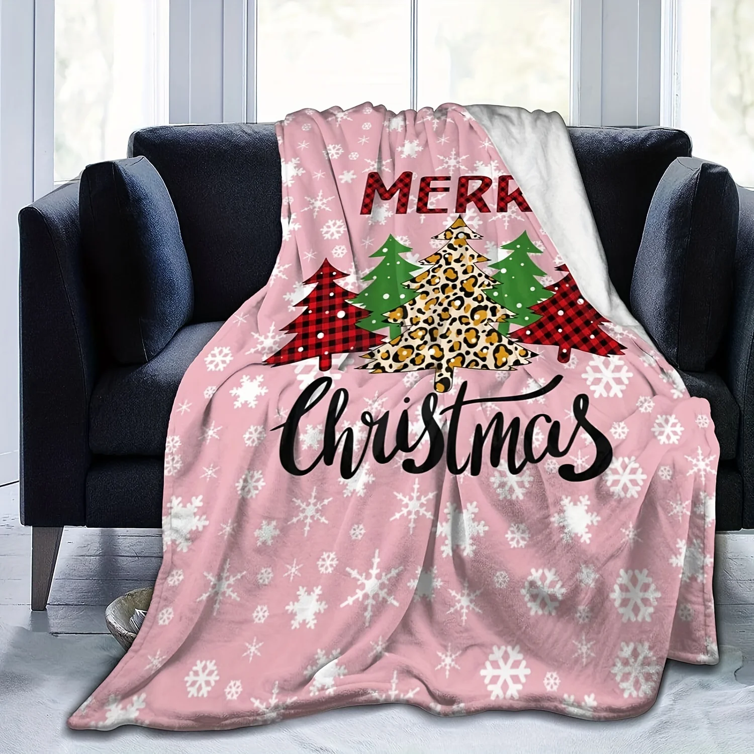 Christmas Tree Print Flannel Blanket Soft Warm Throw Blanket Nap Blanket For Couch Sofa Office Bed Camping Travel Gift Blanket