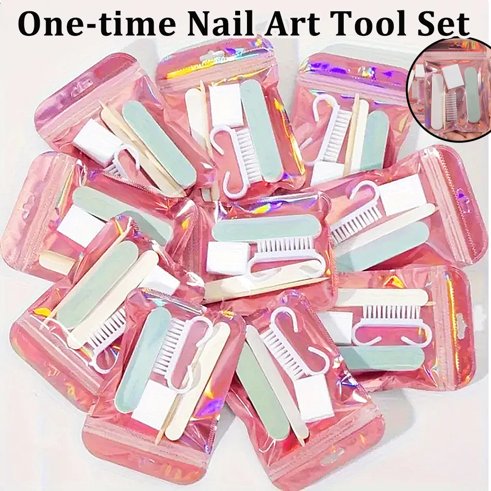 

2/10-Piece Disposable Manicure Kit - Portable Manicure Kit with Mini Peeler, Double-Sided Sanding Block, Wooden Cuticle Stick