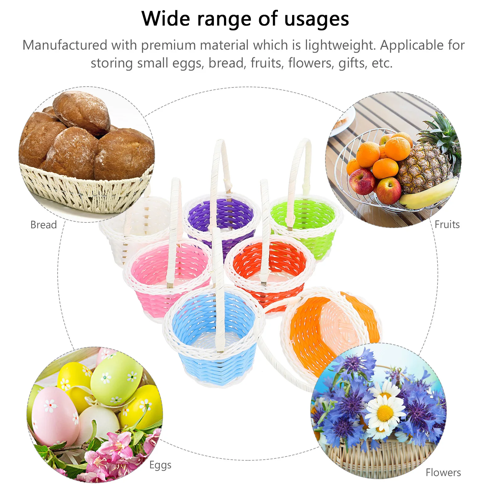 

Egg Basket Easter Plastic Craft Baskets Fruit Flower Holders Woven Colorful Storage Tote Gift Mini Picnic Lightweight Safe