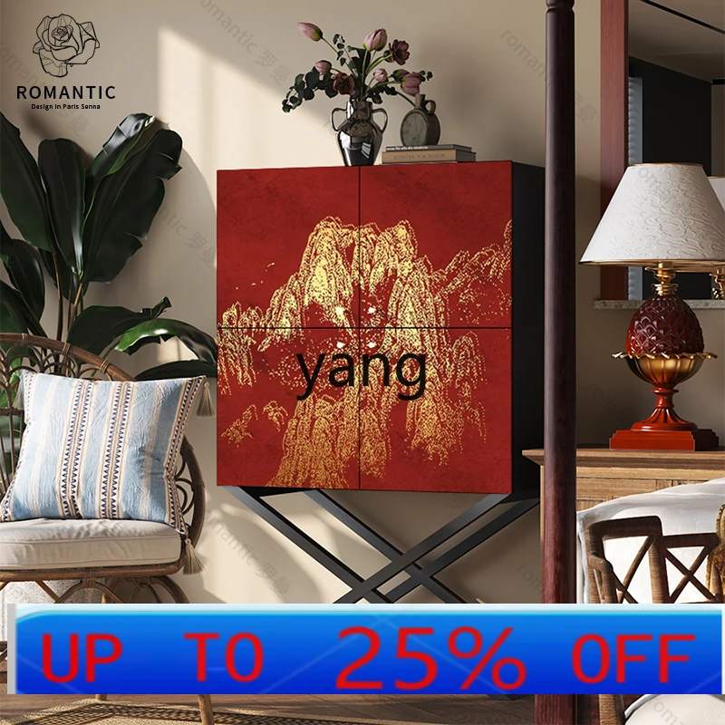 

LH medieval style dining side cabinet solid wood wine cabinet integrated wall storage cupboard storage