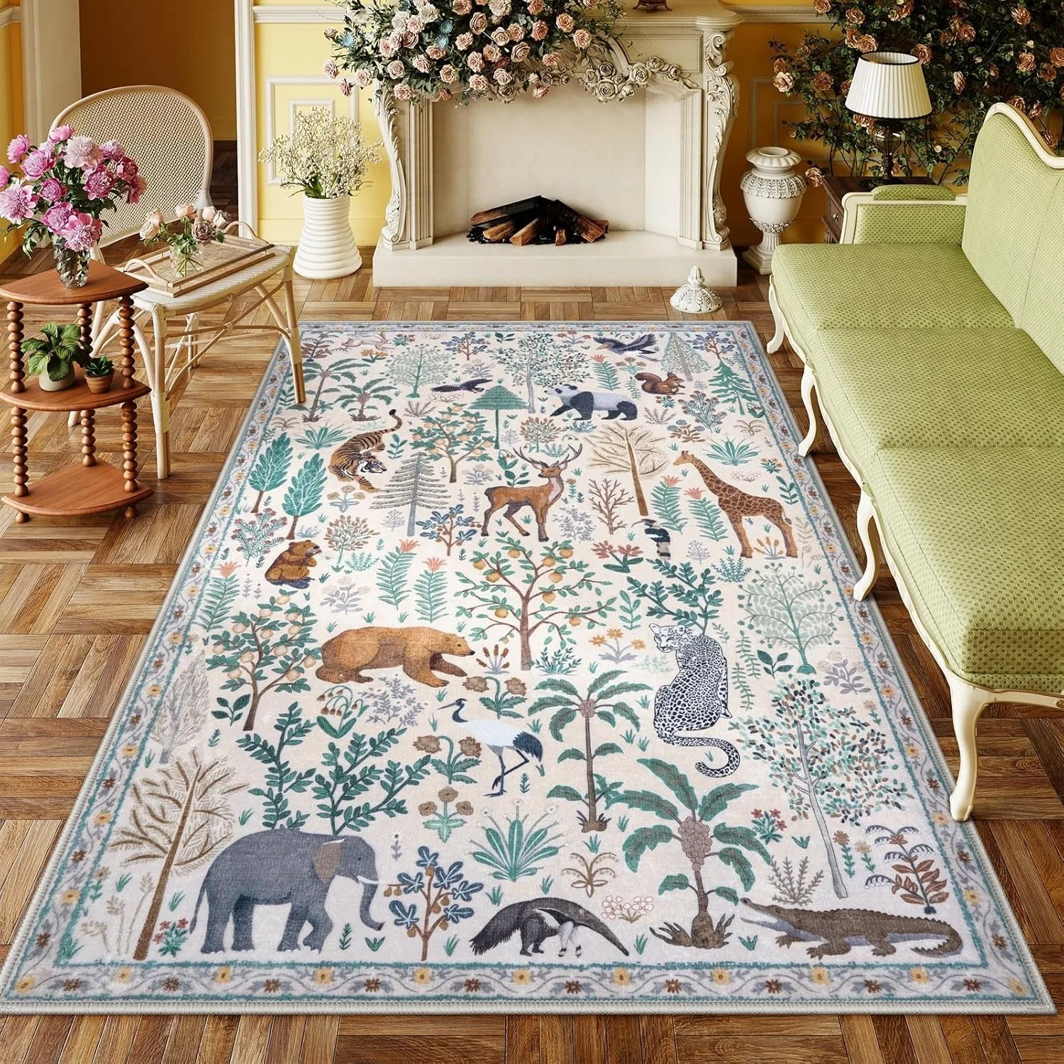 

Large Abstract Jungle Animal Area Rug for Living Room & Bedroom – Thick Machine Washable Floor Mat, Non-Slip Coffee Table Carpet