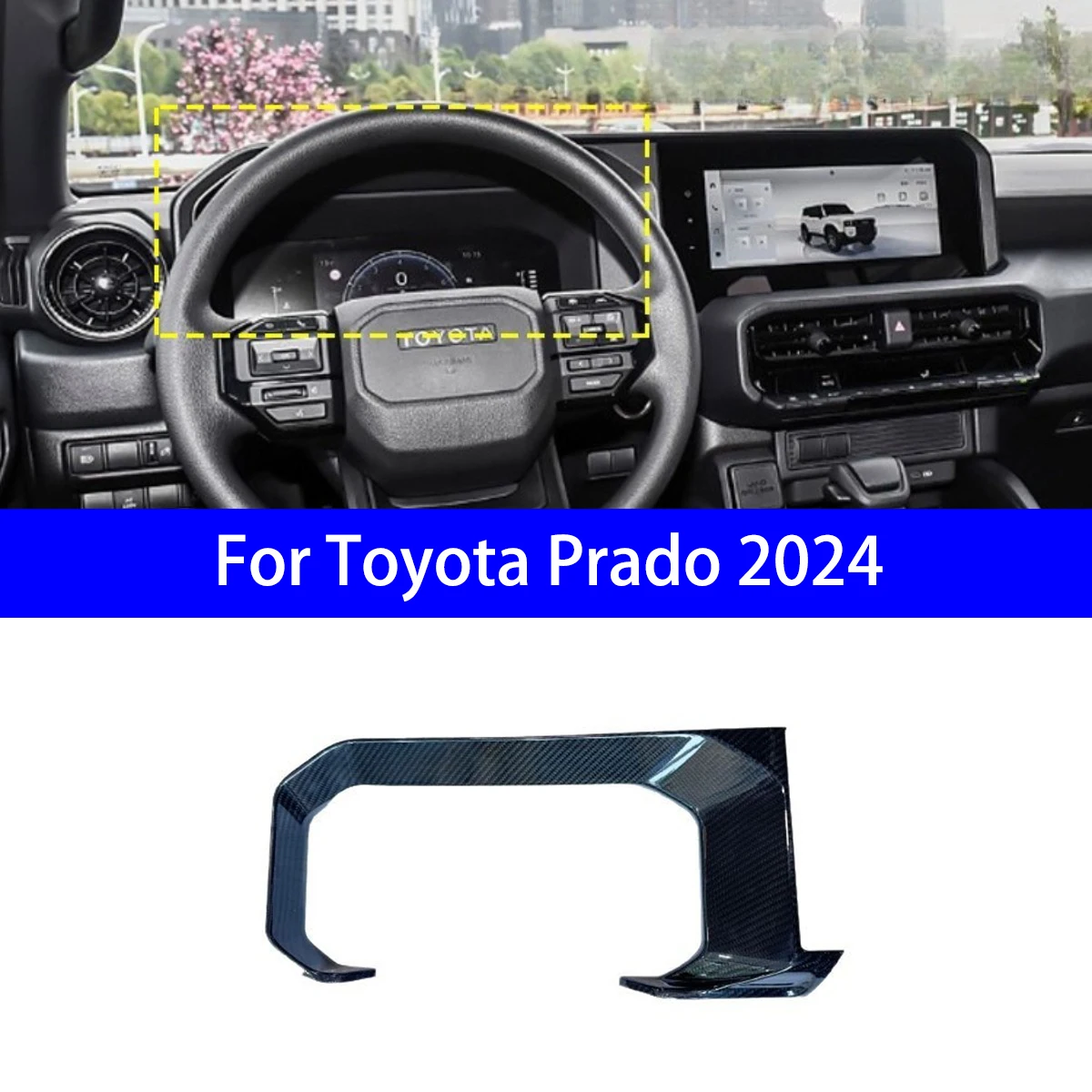 

For 2024 Toyota Prado Dry Carbon Fiber Instrument Panel/steering Wheel Buttons/rear Air Vents/shift Frame Interior Package