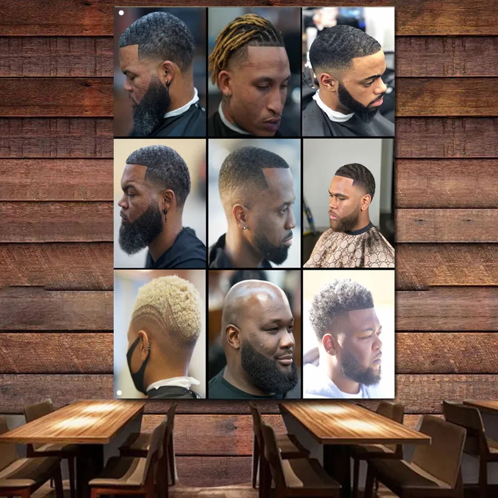 Best African Men's Hairstyle Poster Wall Art Banner & Flag Barber Shop Home Decor Signboard Haircut & Shave Service Wall Charts