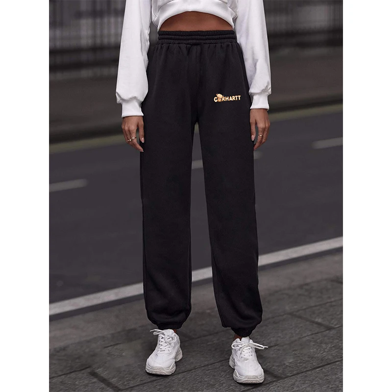 

Women's Trousers Autumn Solid Colour Casual Loose Ladies Pants Pockets Letters Cartoon Print Elastic Waist Female Pants