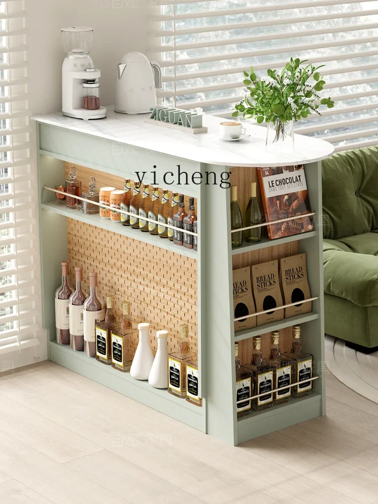 طاولة بار أمريكية مدمجة قابلة للسحب على شكل جزيرة تايبي وخزانة جانبية أوروبية وطاولة طعام خضراء