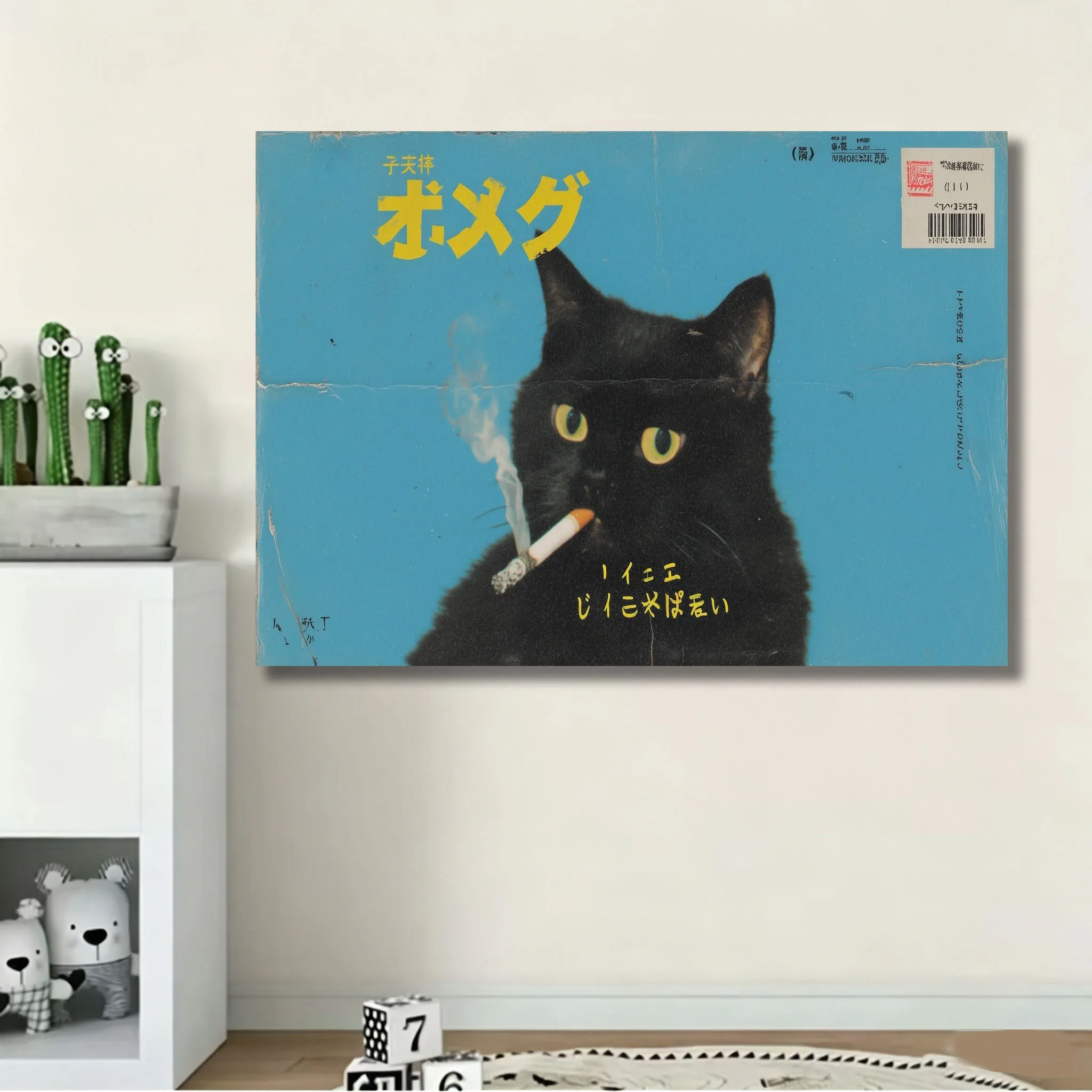 Japanese Black Cat Tapestry Bohemian Vintage Distressed Finish Tapestry Gift Wall Hanging for Bedroom House Dorm Room Decor
