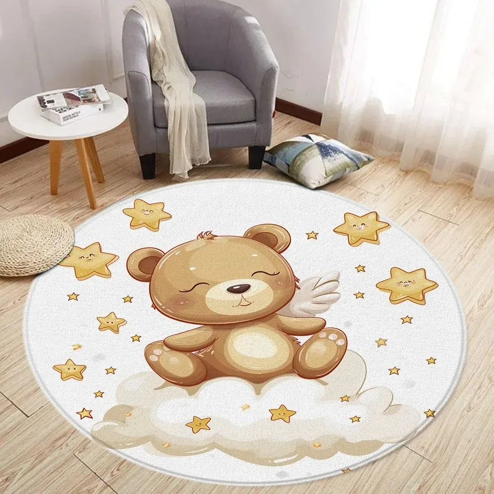 Cartoon-Bär-Ballon Runder Teppich Kawaii Bereichsteppiche Kreisförmige Teppiche für Wohnzimmer Bodenmatte Polyester Rutschfeste Matte für Kinder