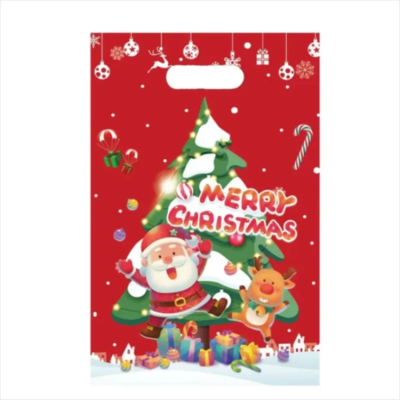 

10/50/100PCS Christmas Handle Gift Bags - 6.3x9.8 inch Party Favor Pouches for Candy, Snacks, Toys & Holiday Celebration Events