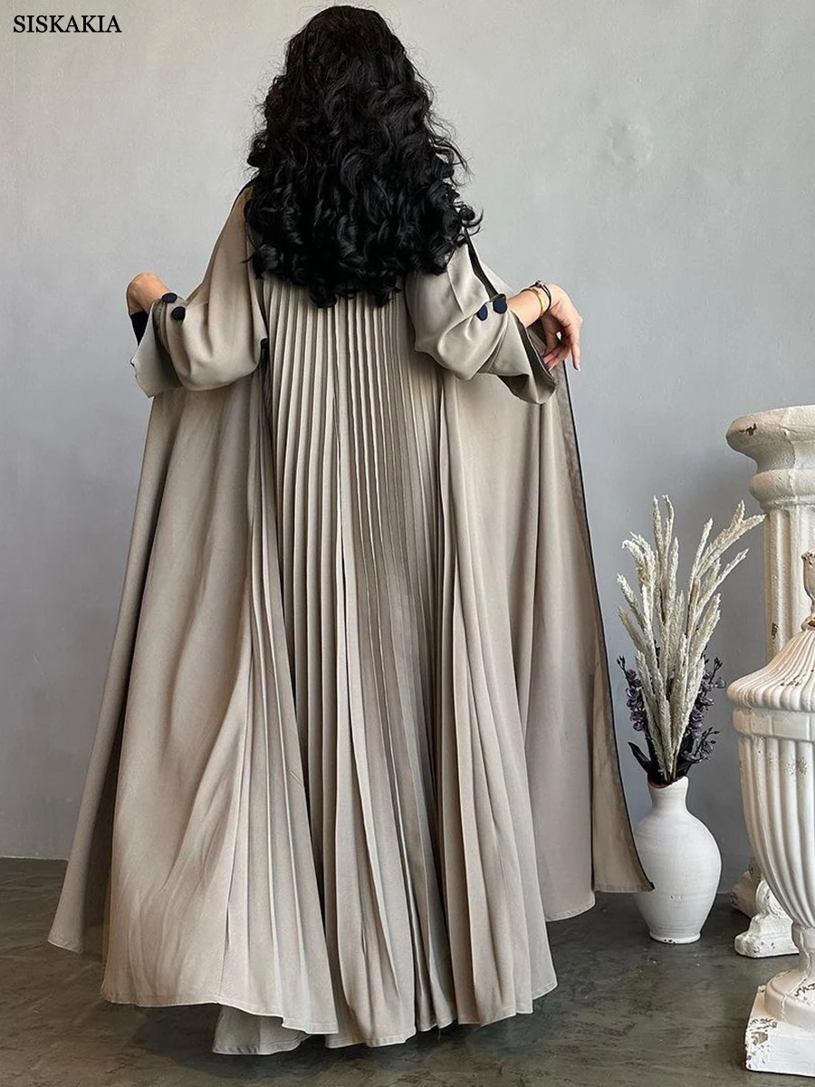 Siskakia Fashion Solid Casual Open Kimono Abayas Jalabiya Saudi Robe Femme Mosslim Ramadan Clothing Galabia Kabaya Islam Kaftan