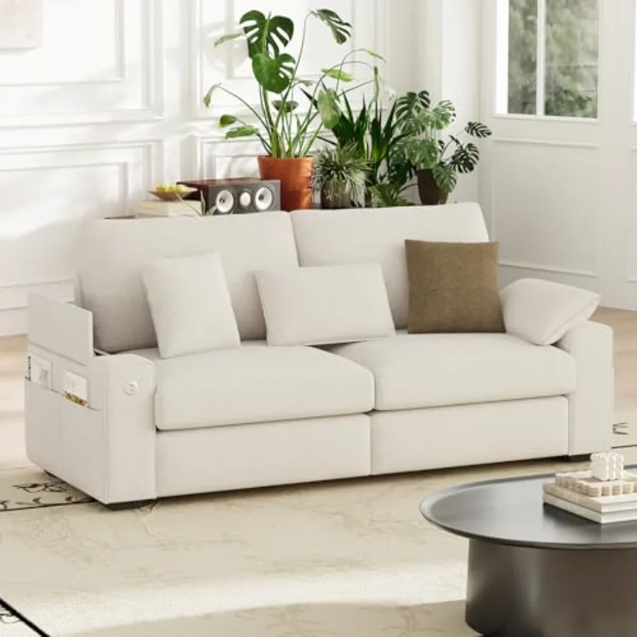 

Диван-софа Loveseat 76 Cloud Foam, 3-местный, с обивкой, в стиле Midcentury Modern, с портами USB Type-C, 4 подушками и отсеком для хранения