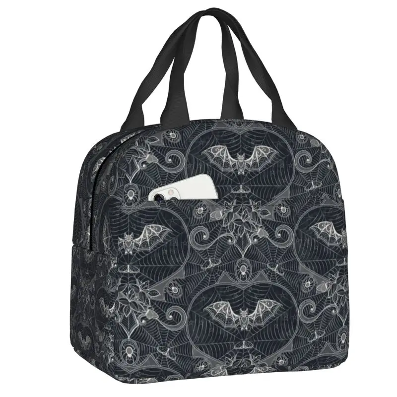 Custom Cobwebs Spiders And Bats Insulated Lunch Box for Women Halloween Warm Cooler Thermal Lunch Bag Work School Travel Picnic