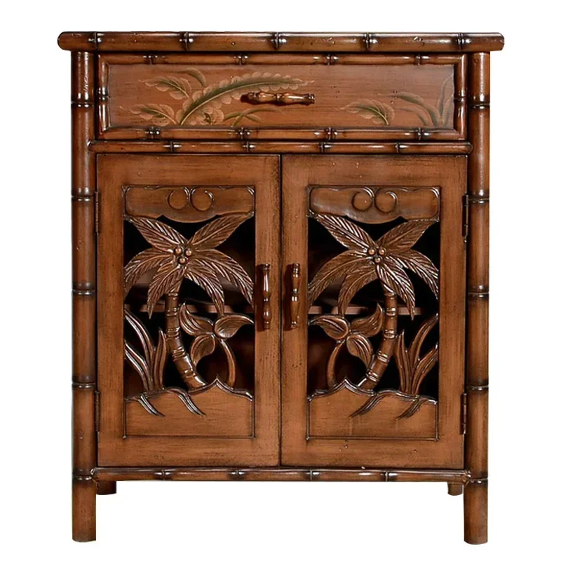 

Solid Wood Shoe Cabinet American Country Retro Two-Door Cabinet Shoe Cabinet Locker Solid Wood Hollow Hallway