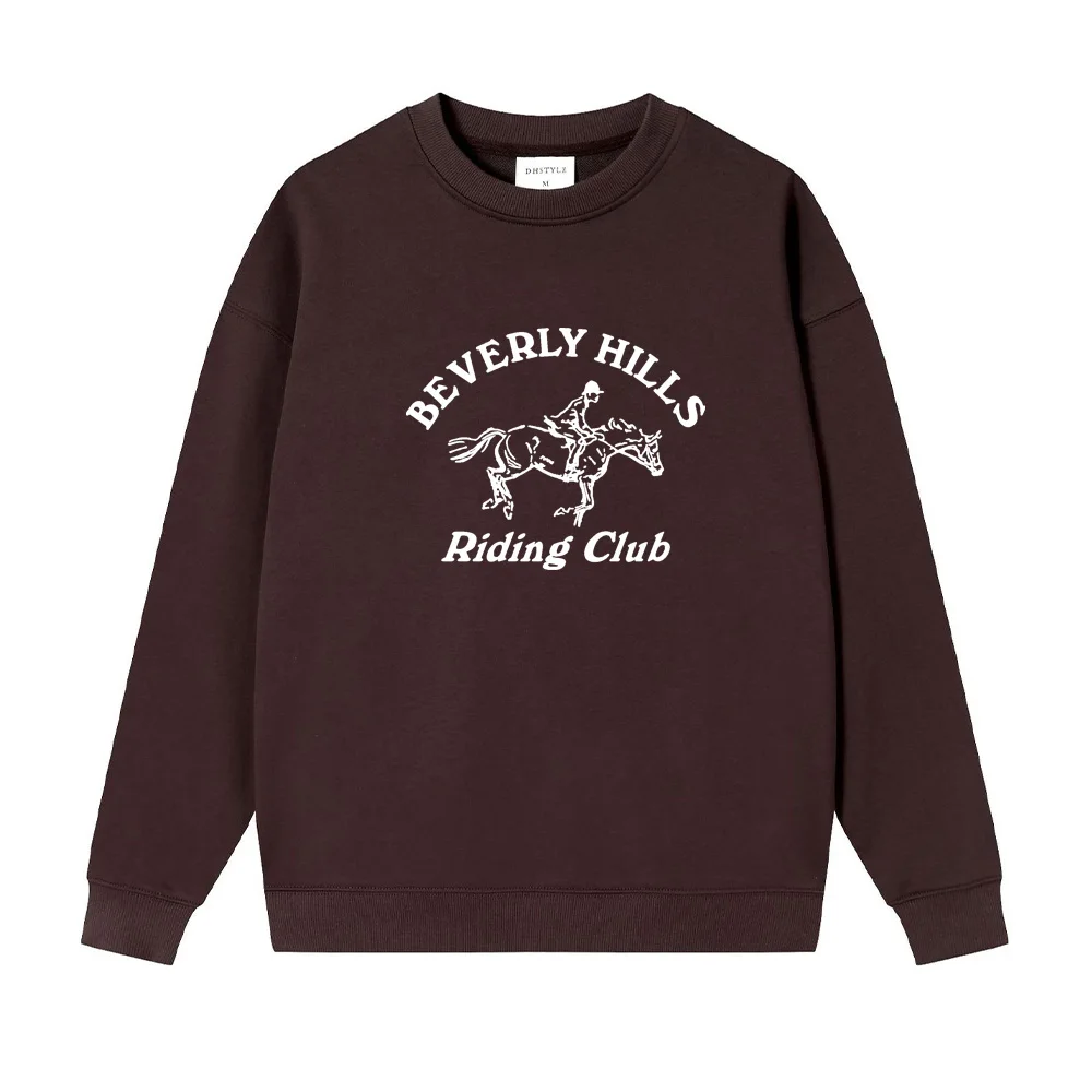 الأمريكية خمر نمط ركوب نادي الطباعة بلوزات قطنية كبيرة الحجم Ins موضة Crewneck بلوزة كاجوال 90's كول البلوز