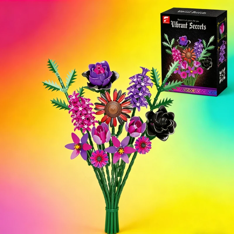 614-teiliger Gothic-Blumen-Baustein-Bouquet mit Modellbausteinen, DIY-Lernspielzeug, Kreative Heimdekoration, Festtagsgeschenk für Kinder